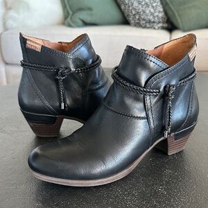 Pikolino Women’s Rotterdam Leather Black Ankle Boots Braided Side Zipper